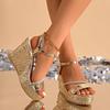 Women's Summer New Sequin Thick Sole Roman Retro Wedge Sandals - Open Toe Single Buckle Strap Outdoor Slides