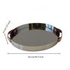 Leather Handled Tray Stainless Steel Mirrored Shallow Rimed Serving Platter for Tabletop