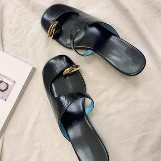 

Женские тапочки с круглым носком для женщин с полыми металлическими носками, полутапочки на танкетке, женские мюли из натуральной кожи, повседневная пляжная обувь 40