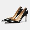 Super Hoge Hak Met Studs Stiletto Enkele Schoenen Mode Puntige Neus Lakleer Slip-On Lage Schoenen