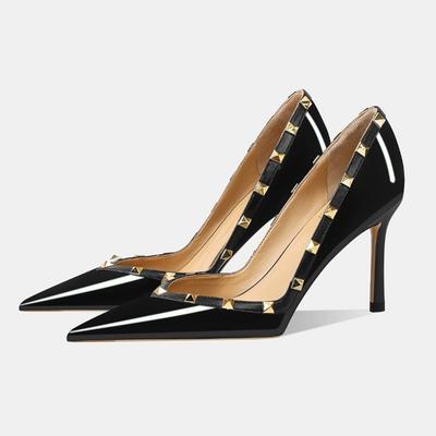 Super Hoher Absatz Nieten Stiletto Einzelne Schuhe Mode Spitze Patentleder Slip-On Niedrige Schuhe