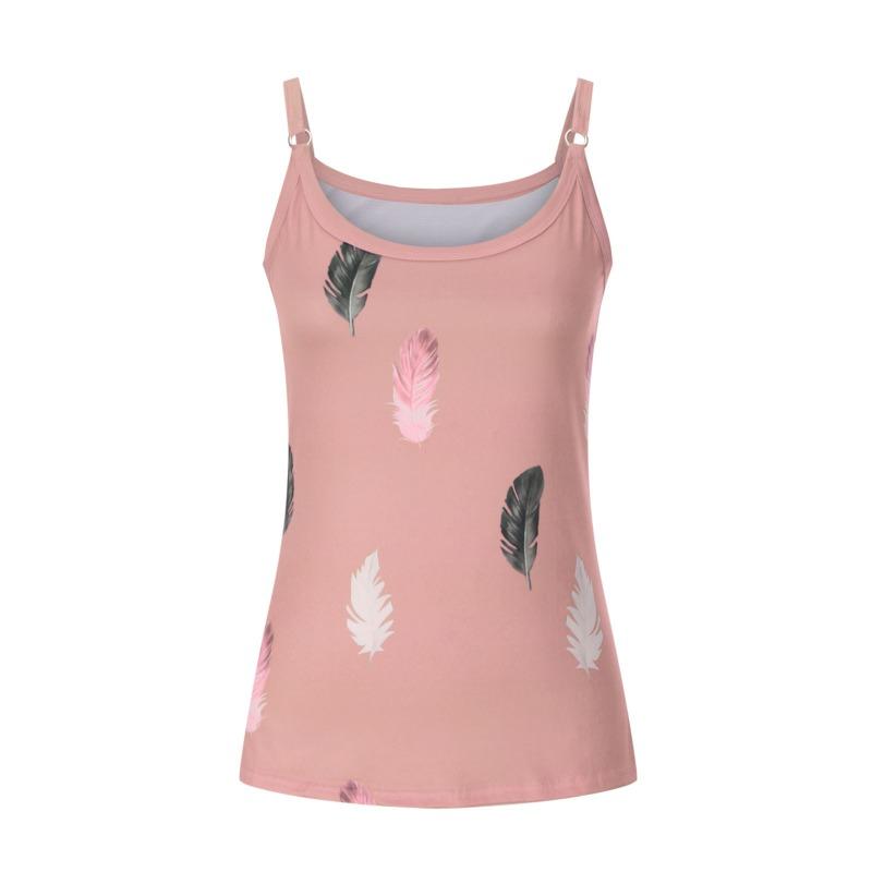 Summer Sleeveless Feather Printed Loose Women Tank Tops Fashion Plus Size Casual Vest Simple Office Ladies Blouse Female Camisole Women's Clothing