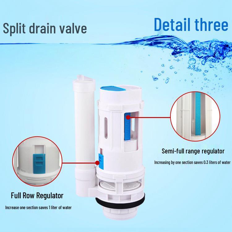 Two-Button Toilet Drain Valve, Plastic Tank Outlet Valve Accessories