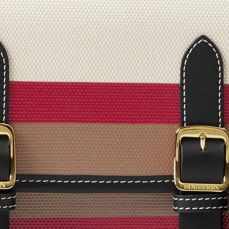 Burberry Satchel Letter Logo Magnetic Snap Stripe Cotton Shoulder Crossbody Bag Regular Kids Kids bags Multicolor 80624861
