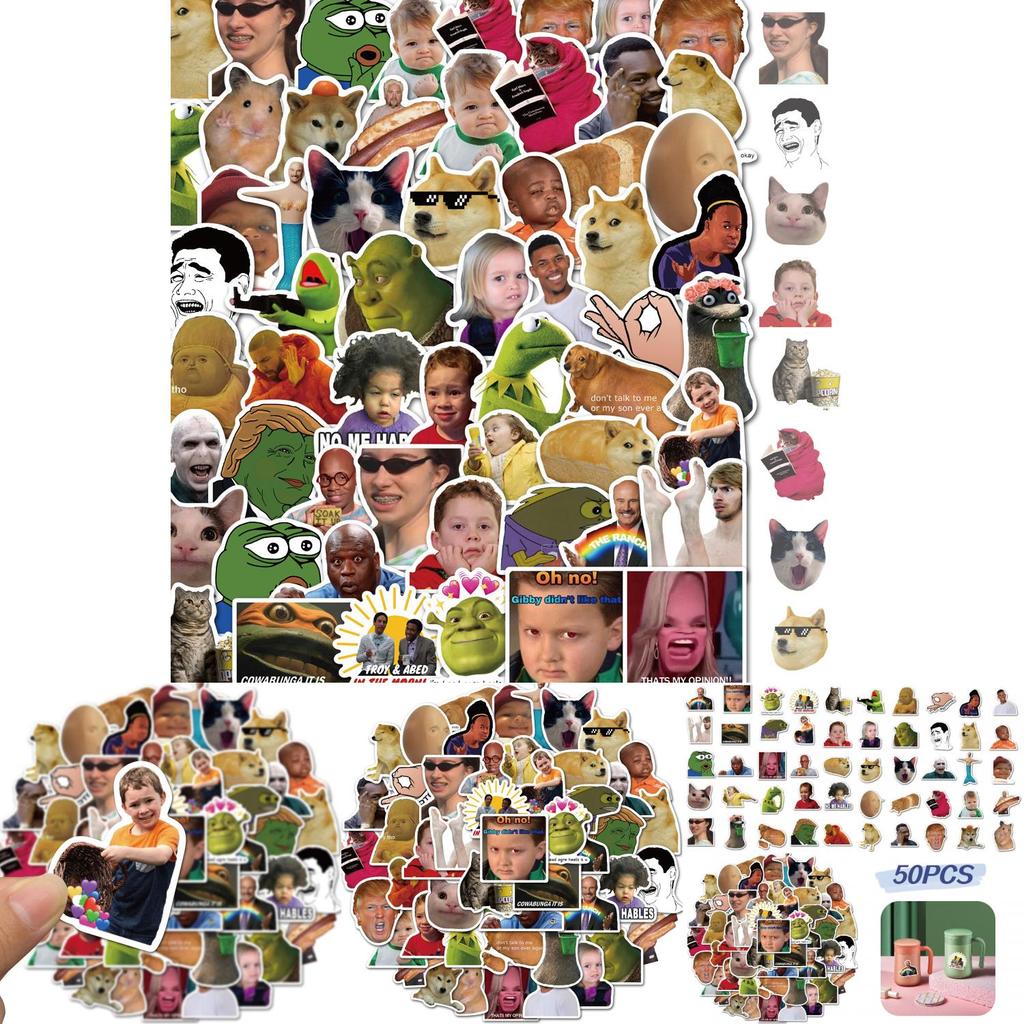 50-teiliges wasserfestes PVC-Aufkleber-Set mit einzigartigen Internet-Promi-Emoticon-Designs