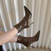 French single boots Martin women's shoes temperament black thin 2025 boots spring and autumn pointed new thin heel short boots