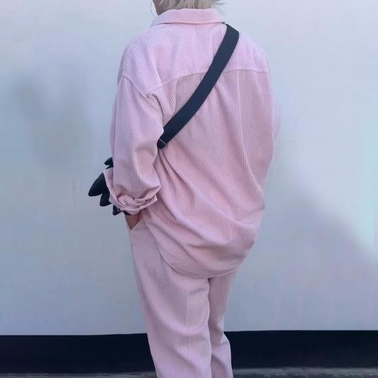 2 peças/conjunto feminino camisa calças conjunto turn-down colarinho simples trespassado mangas compridas solto