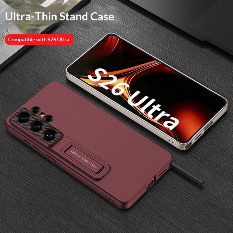 Luxury Invisible Folding Stand Holder Phone Case For Samsung Galaxy S26 S25 S24 S23 Ultra Metallic Ultra Thin Matte PC Cover