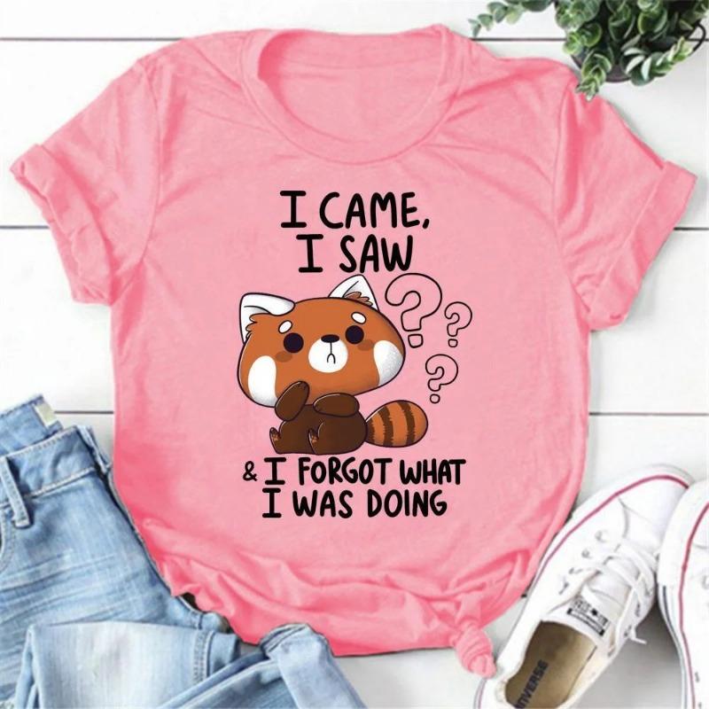 Cute Raccoon I Came I Saw T-shirts for Women Summer Tee Shirt Femme Casual Short Sleeve Round Neck Tops T-shirts