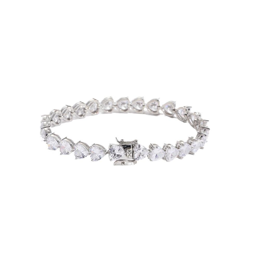 Tennis chain 7mm three-claw heart-shaped men's tennis bracelet, hip-hop rose gold single-row chain