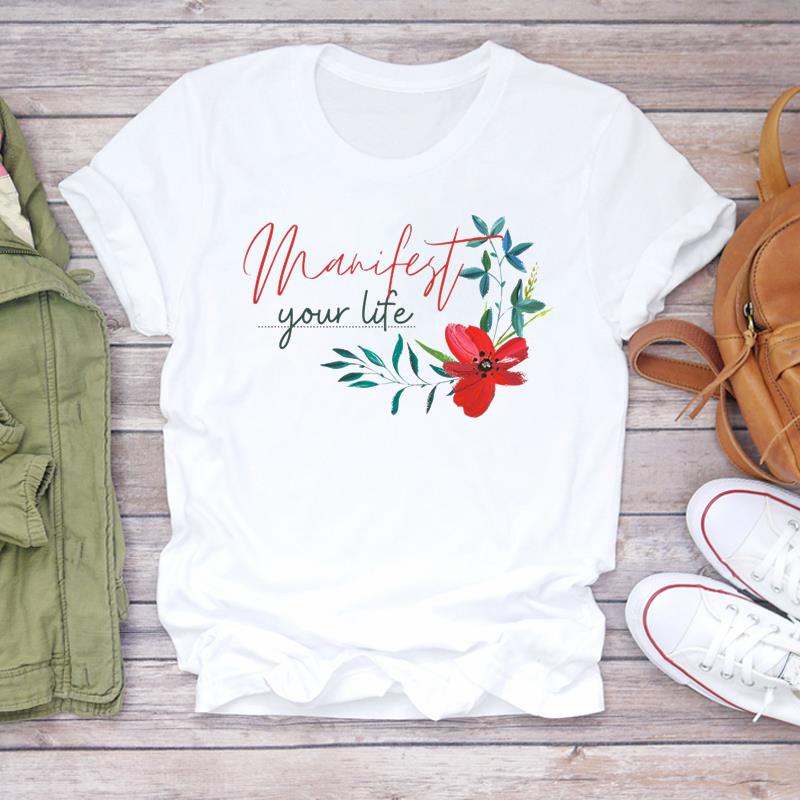 (Asian Size)  sweet flower cute 90s Print Lady T Shirt Fashion Women Clothing Casual Top Short Sleeve Tee Female Graphic T-shirts