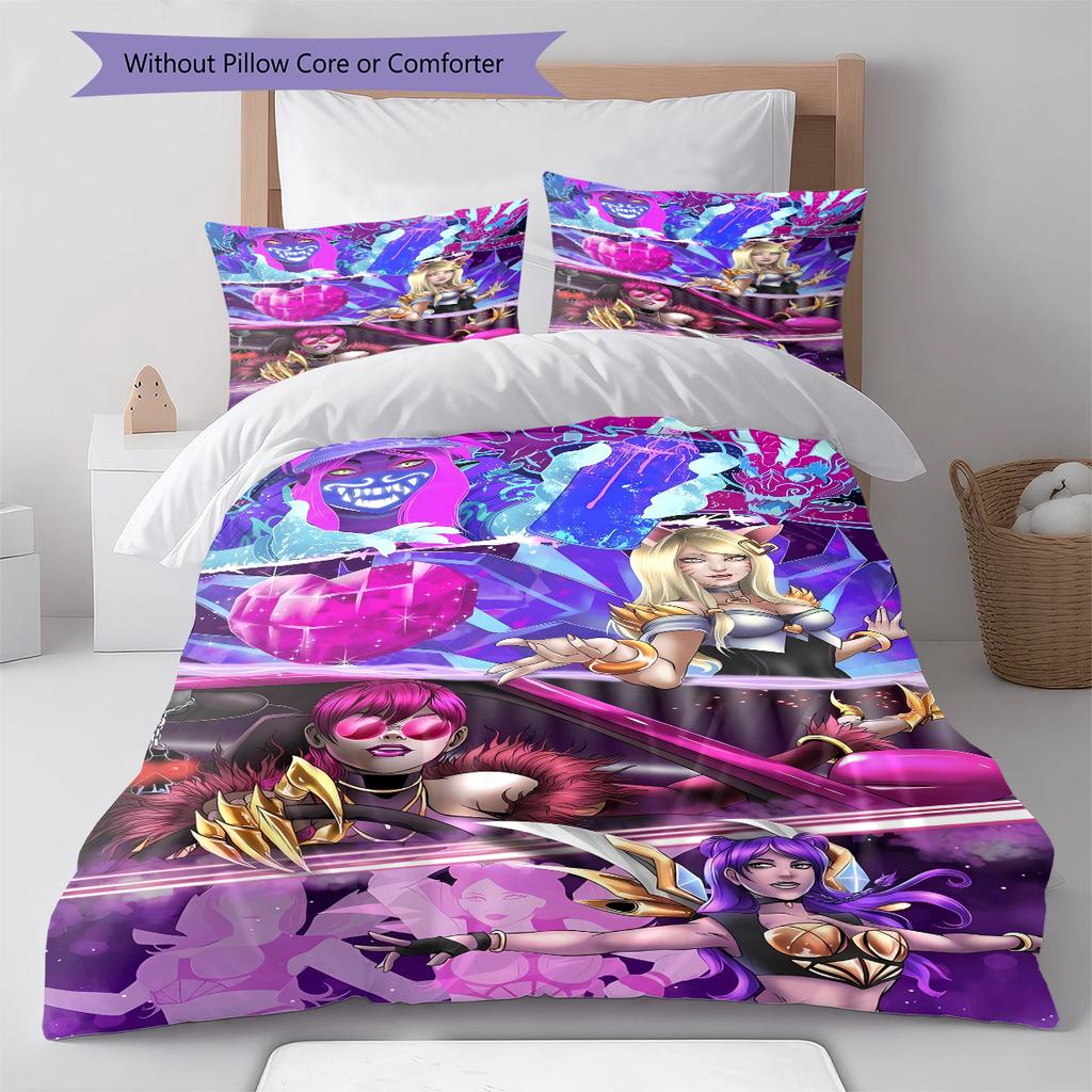 KDA Pattern Bedding Quilt Set Quilt Cover Pillowcase Home Decoration Gift (1 * duvet cover + 2 * pillowcase, without core)