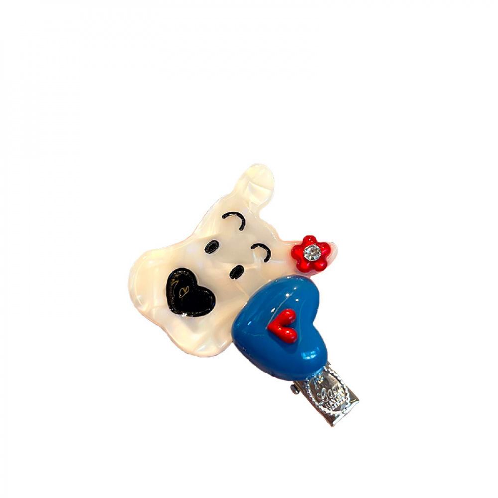2Pcs Women Cute Cartoon Dog Heart Acetate Duckbill Clip Bangs Side Clip Daily Versatile Hair Ornaments