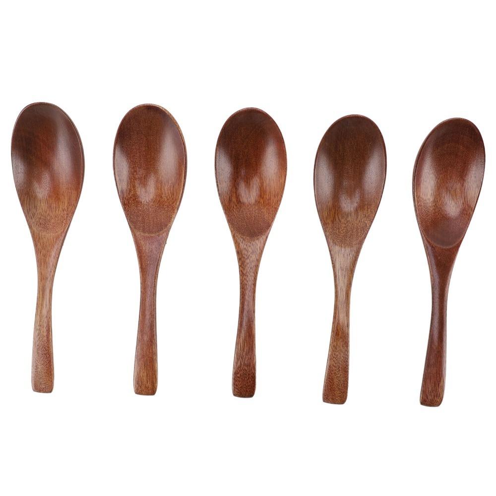 5Pcs Ergonomic Long Handle Coffee Stir Spoon Solid Wood Dessert Scoop  Coffee Latte Mixing