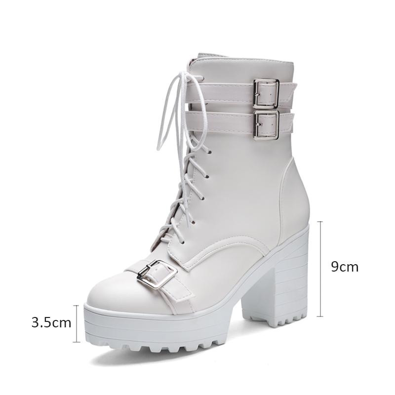 Lace Up Sexy Women Ankle Boots Spring Autumn Fashion Platform Punk High Heels Black White Autumn Rubber Shoes Female Botas Mujer