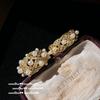 Beehive Jewel Brooch, Antique, 18K Gold Plated, Curved Brushed Pearl Ring, Combination