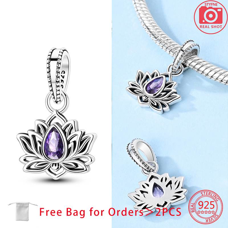 Original Copper Charms Lotus Flower Beads Fit Bracelet Necklace Accessories Women Jewelry Making Fine Jewelry Gift