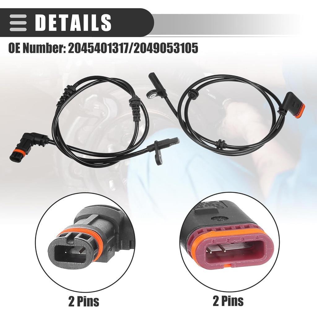 Motoforti Front Rear Left Right ABS Sensor, Wheel Speed Sensor, for Mercedes-Benz GLK250 2013-2015, Plastic, No.2045401317/2049053105, Black, 4pcs