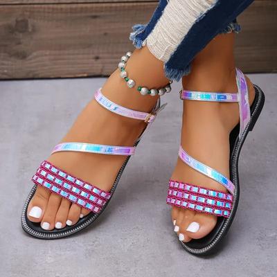 Moda 2024 Saldi Caldi Scarpe da Donna Sandali con Cinturino alla Caviglia Sandali Estivi a Punta Aperta Colori Misti Fibbia Piatte Casual da Spiaggia Taglie Grandi Sandali
