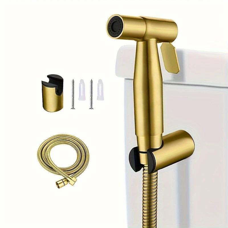 Classic three piece set of gold stainless steel bathroom shower head, high-pressure gun, toilet matching, toilet accessory