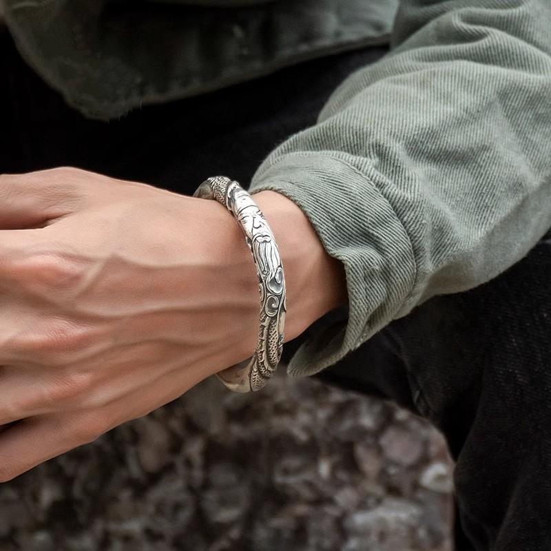 Guan Gong Bracelet Men's Solid High End Retro Men's Mighty Open Cylinder Relief Bracelet