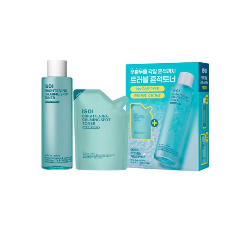 isoi Brightening Calming Spot Toner 300ml with 300ml Refill Set (Madecassoside Hydrating Skin Soothing Daily Blemish Recovery)