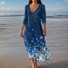 Women's Vintage Print Tunic Waisted Midi Dress Summer Casual 3/4 Sleeve Dress Dress