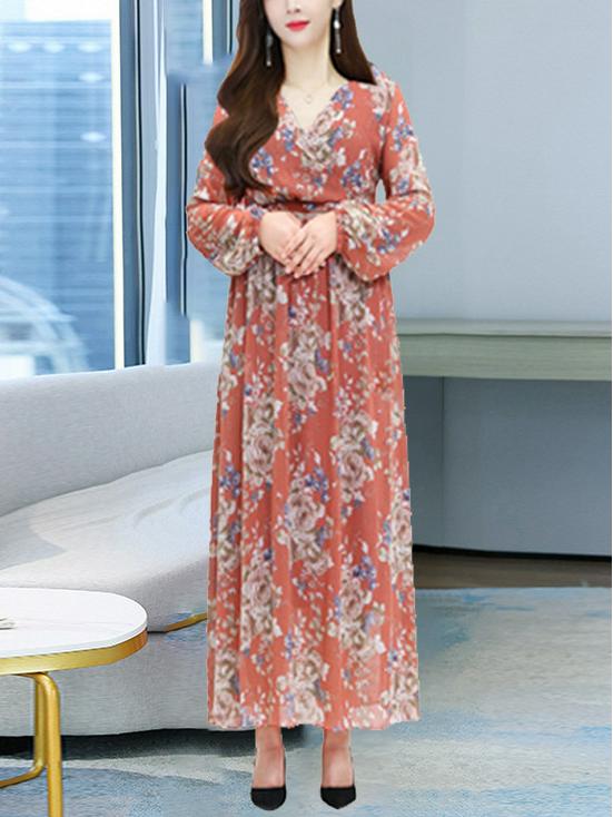 

Женское шифоновое платье макси с V-образным вырезом L как