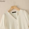 ZANZEA Women Casual V-Neck Solid Color Short Sleeve Blouse