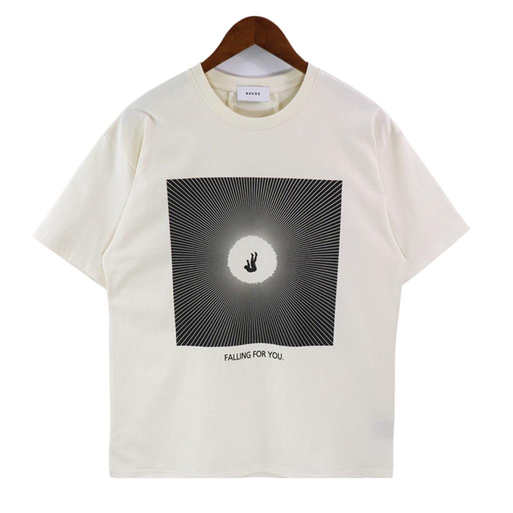 24SS New American Vintage High Street RHUDE Simple Letter Print Couple Street Loose Casual Versatile Pure Style