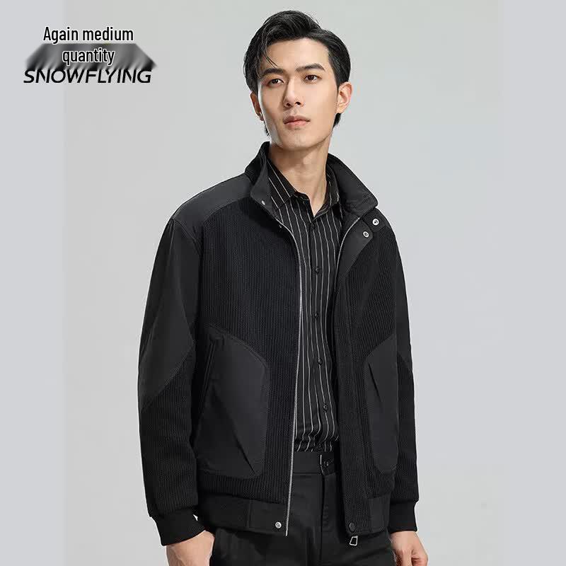 Xuezhongfei Men s Corduroy Knit Patchwork Stand-Collar Jacket L
