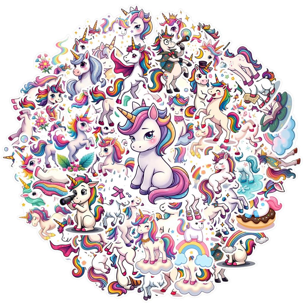 35pcs-50pcs Cute Unicorn Stickers Colorful Fantasy Graffiti Decals DIY Stickers For DIY Phone Laptop Scrapbook Bike Laptop