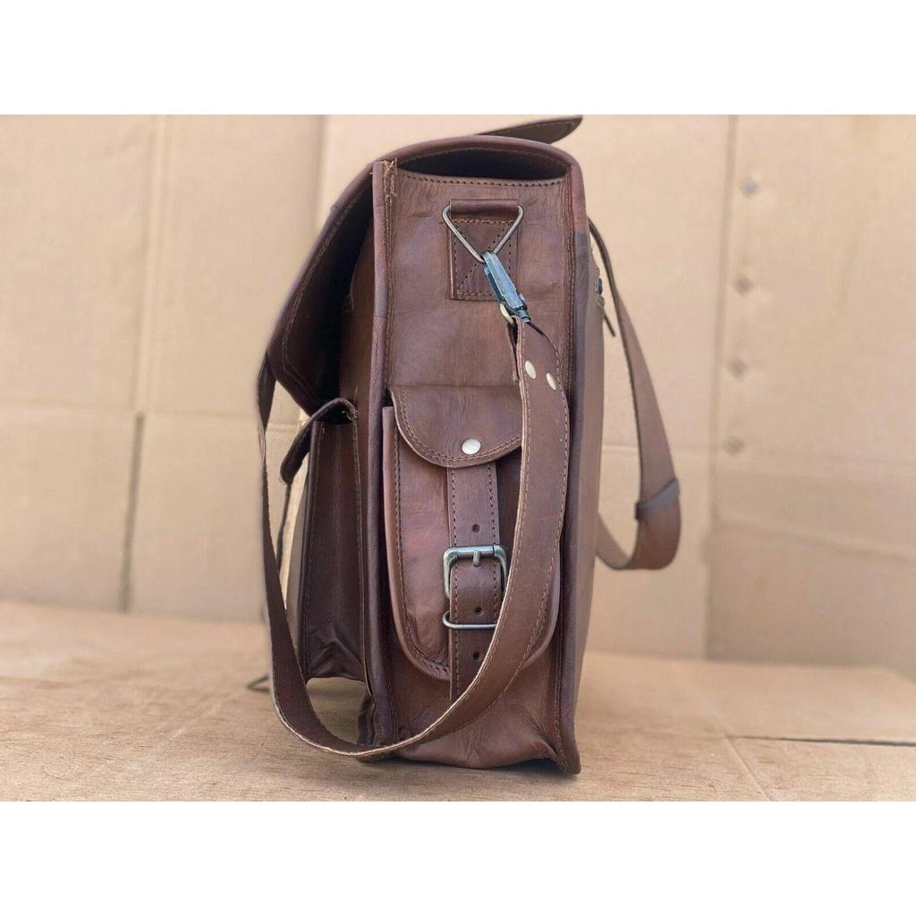 Vintage Laptop Messenger Briefcase Bag Satchel  Dark Brown Men's Leather