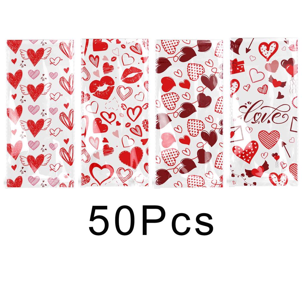 Valentine's Heart Print Transparent Gift Bag - Festival Candy Packaging OPP Plastic Bag