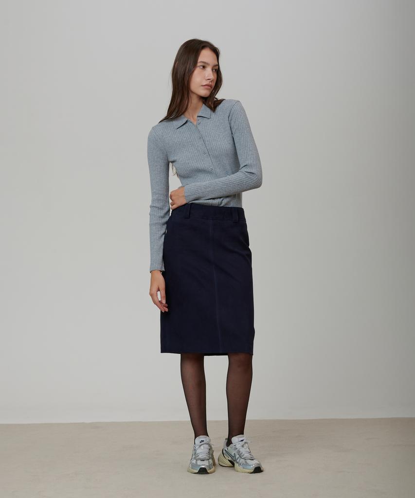 Pin Black Goat Suede Set-Up Skirt