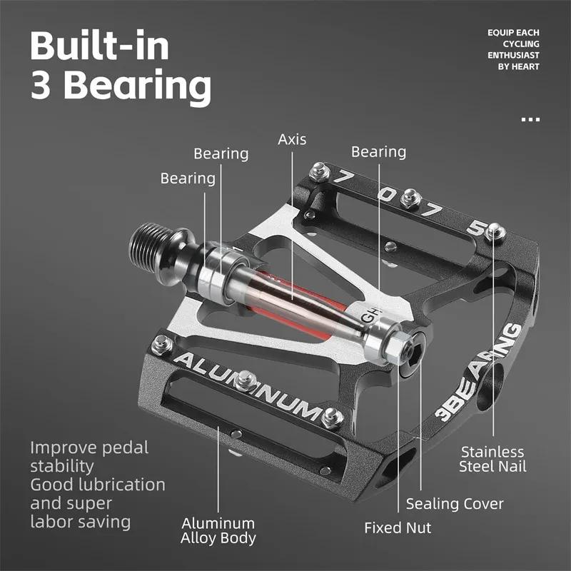 WEST BIKING Professionelle Fahrradpedale 280g Leichtes CNC-Aluminium 3-fach-Lager aus Molybdänstahl Erweiterte Fahrradteile