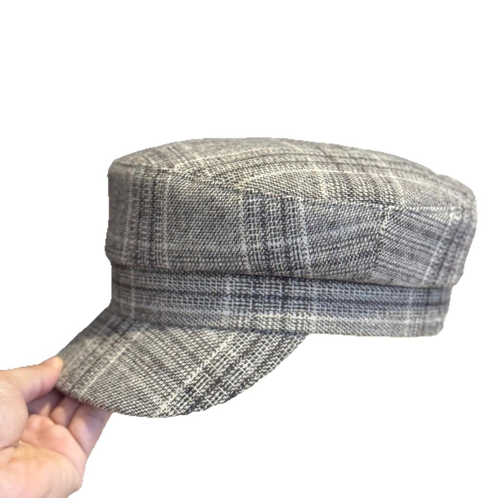 Korean Style Simple Octagonal Hat for Women  Fashionable and Versatile Flat Top Peaked Hat Spring and Autumn New Retro Houndstooth Plaid Painter's Hat