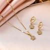 Elegant Zircon Flower Necklace & Earrings Set for Women - Titanium Steel & 18K Gold