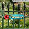 2D Flat, Turquoise & Golden Vintage Hawaiian Hibiscusalumium Decorative Sign - Large Red Flower Rustic Beach House Decor, Durable Iron Tropical