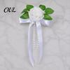 All Weather Car Flower Set Artificial White Rose Wedding Decoration, Door Handle & Rearview Mirror Bouquet Fairy Tale Decor with Satin Ribbon Bow And
