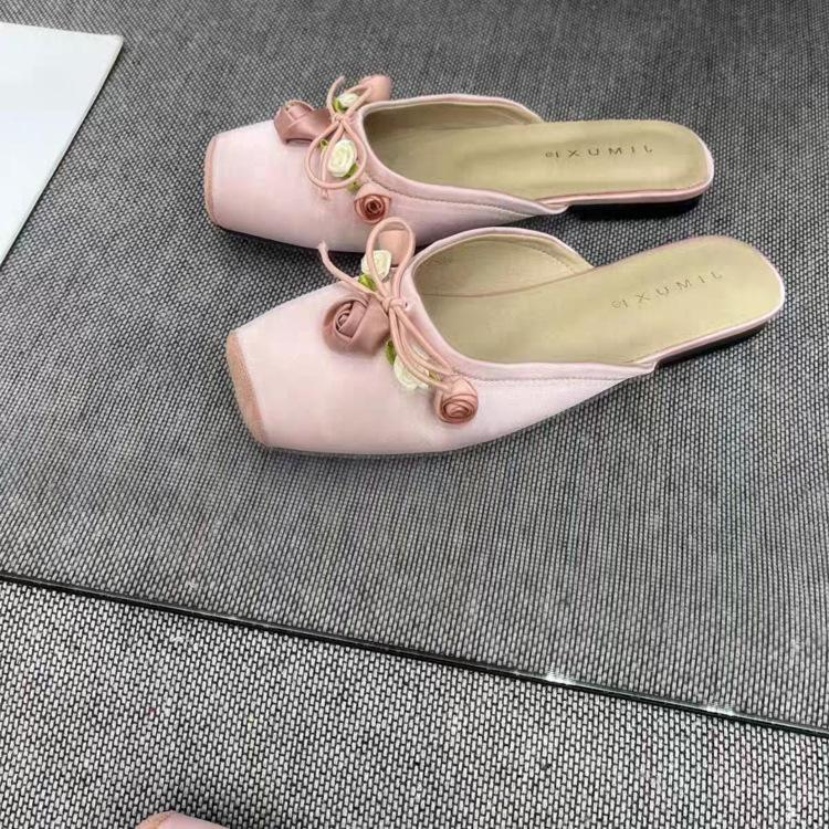 

Flat bottom new Chinese style flat bottom bag head half support shoes women s shoes wear 2024 new Internet celebrity explosion temperament small sand 35 розовый