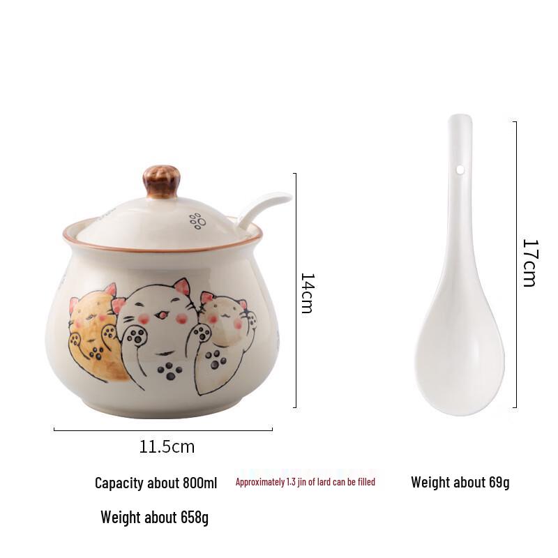 Японская керамическая банка для сала и приправ с кошкой-манеки-нэко