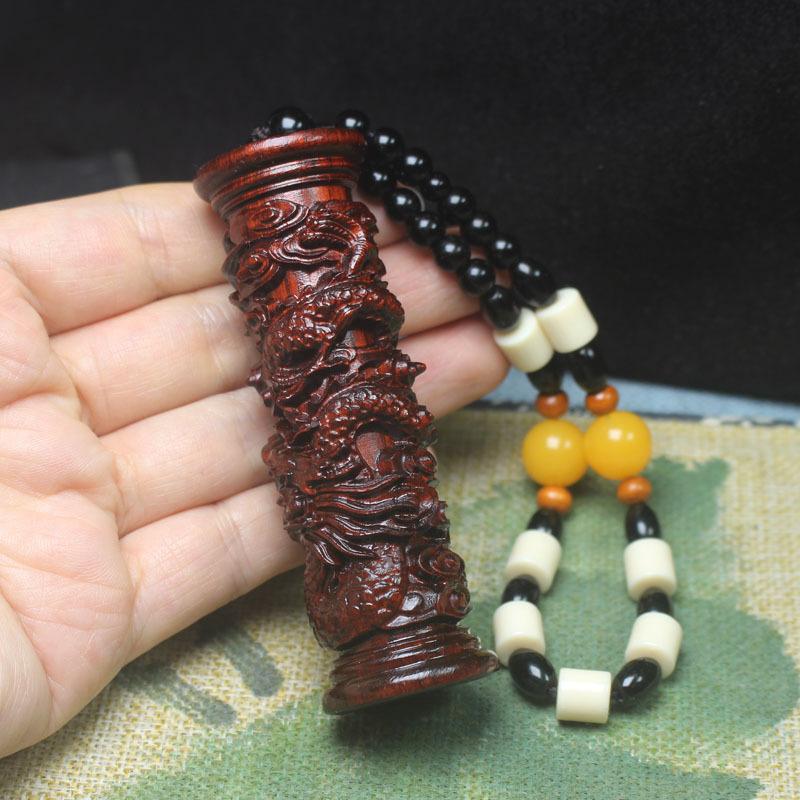 Sandalwood Dragon Pillar Hand Play Piece Car Interior Decoration Accessories