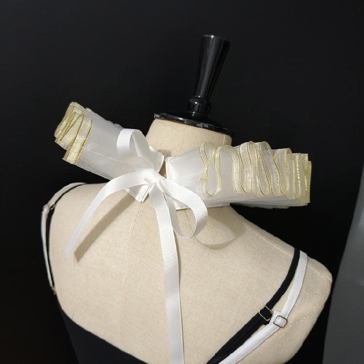 Odpinany kołnierz renesansowy ze złotym obszyciem, marszczony sztuczny kołnierzyk, akcesorium do kostiumu na wydarzenie tematyczne średniowieczne