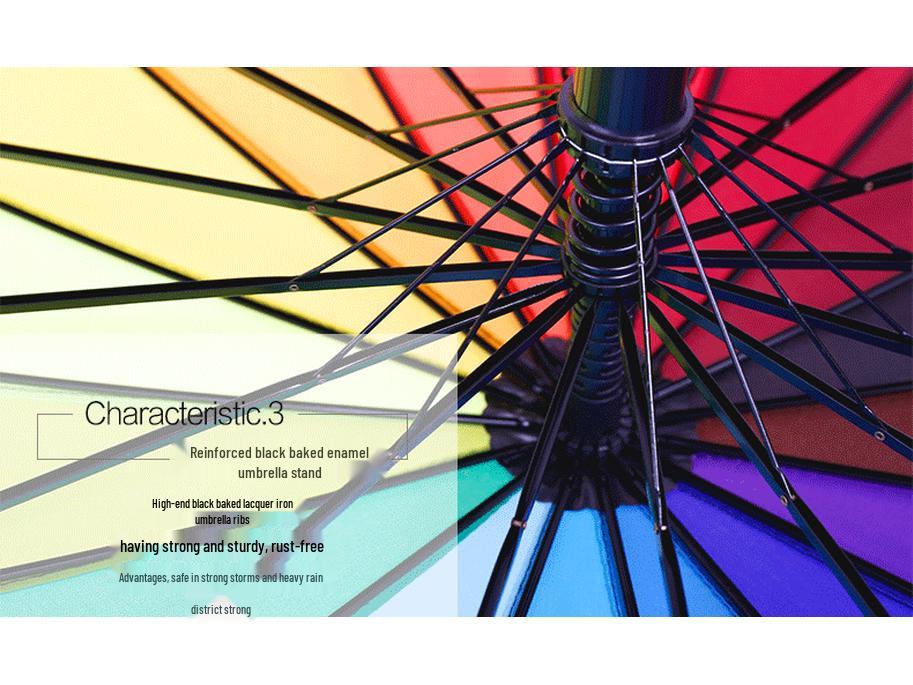 Automatic 16-Rib Rainbow Umbrella with Long Handle and Custom Logo