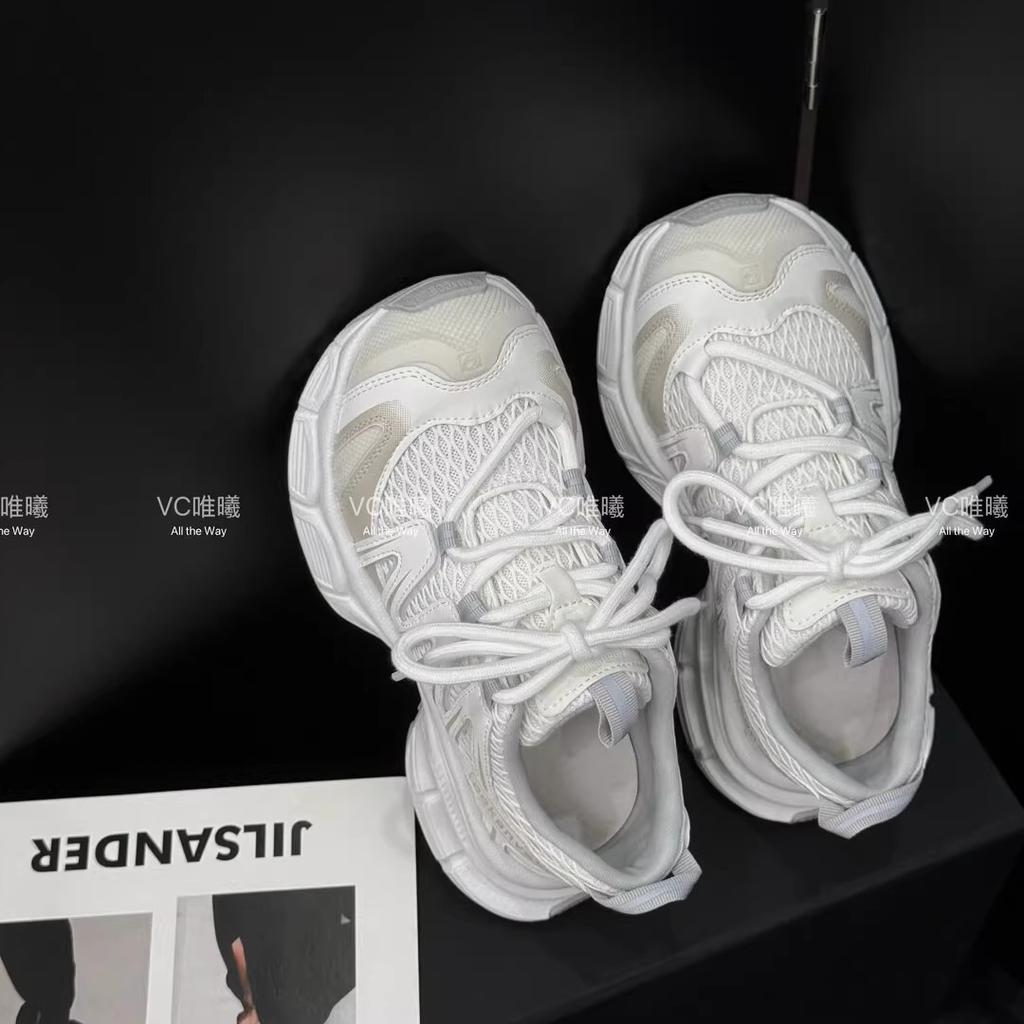 5CM height increase~ leather platform dad shoes women's summer thin mesh breathable little white shoes hiking hiking sports shoes