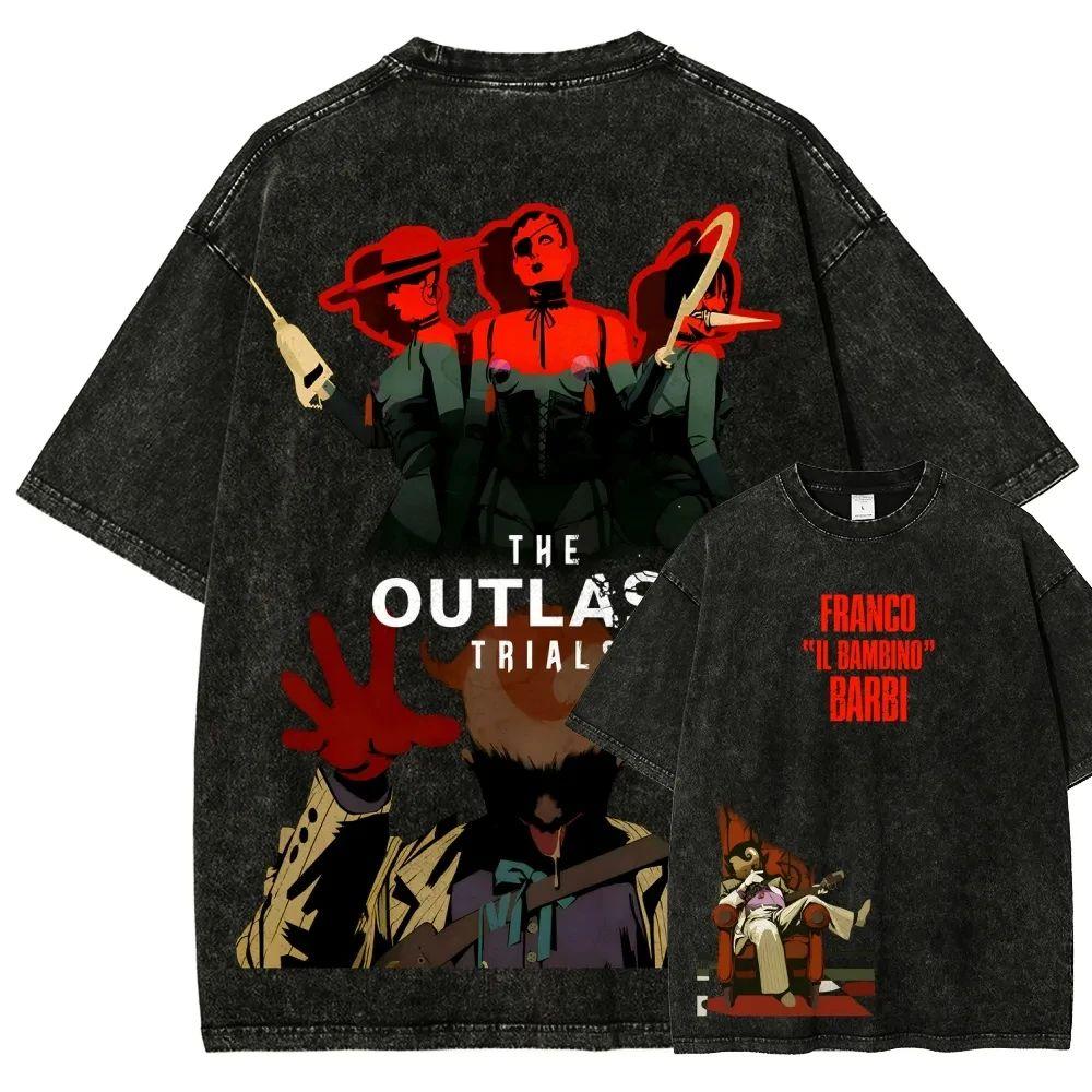 High Street Streetwear Horror Action Adventure Game The Outlast Trials Graphic Print Tshirt Oversized Vintage Washed Cotton Top