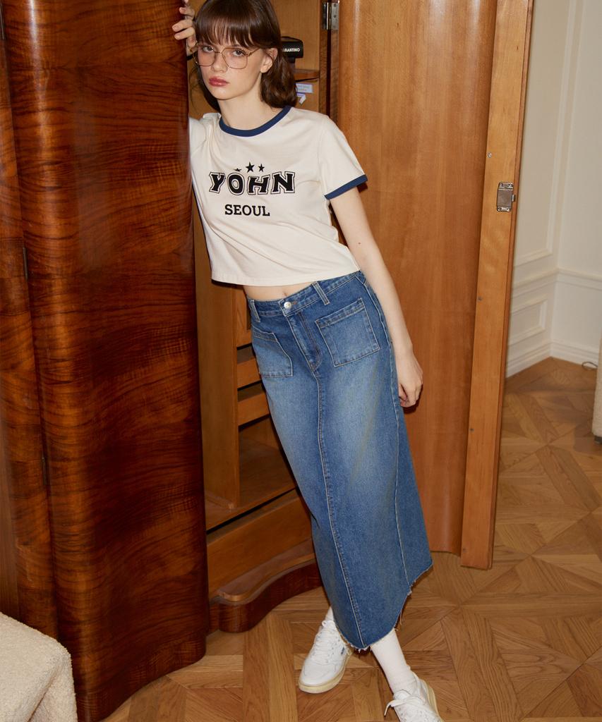 Salon De Yon Straight Denim Long Skirt