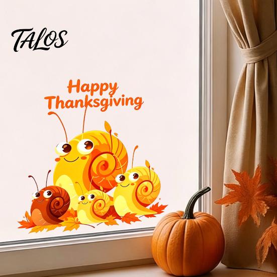 Fall Theme Decor Cartoon Snail Static Window Sticker for Thanksgiving Autumn Harvest Festival, Waterproof PVC Decal Home Ornaments Glass Doors