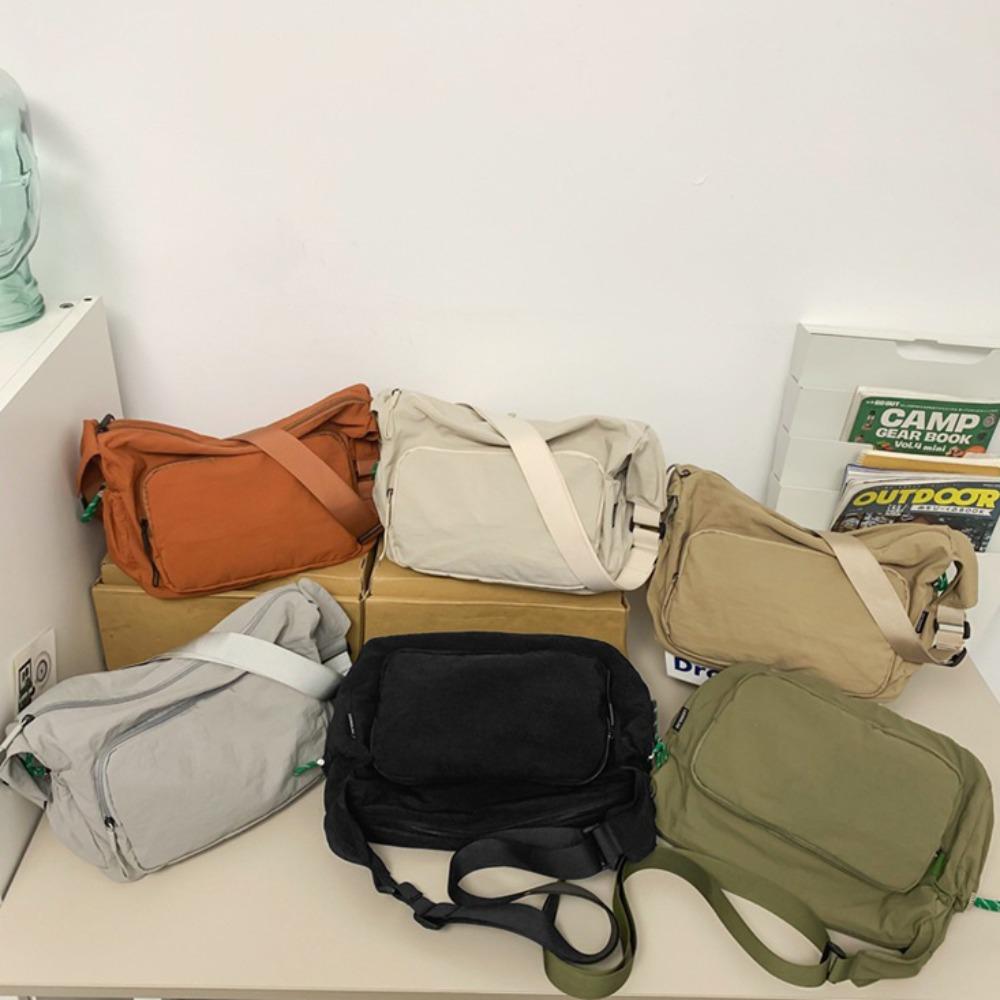 Simple Fashion Crossbody Bag Casual Fitness Sport Shoulder Bag Large Capacity Solid Nylon Bag Boys